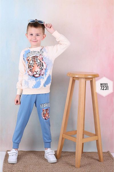 yagmurgiyim Σετ αθλητικές φόρμες για αγόρια PJK2İ - Tiger Print, Μπλε, 2 κλωστές, 100% βαμβάκι, 3-10 ετών 7231-M