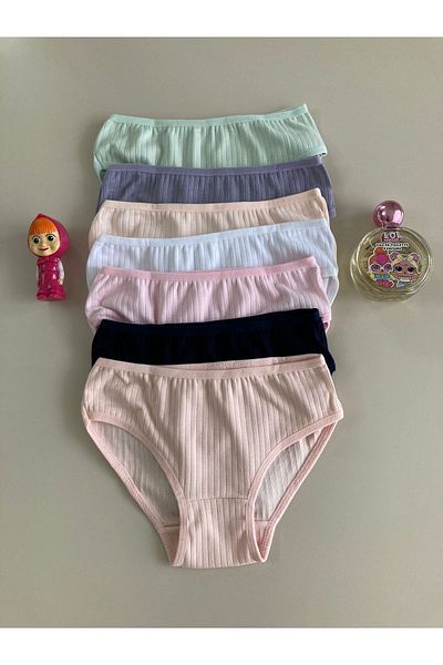 yagmurgiyim ELM Set de 7 slip pentru fete cu model mixt cu nervuri S-58