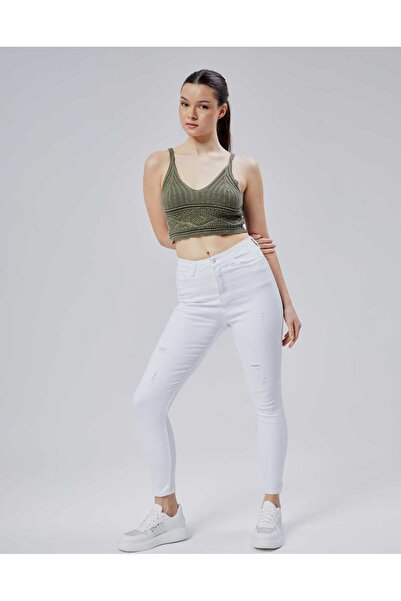 geenz manifacture Όμορφο λευκό λέιζερ με λεπτομέρεια ψηλόμεσο Skinny Jean