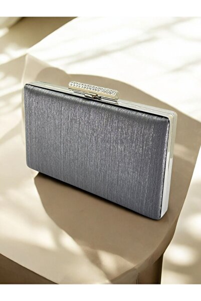 MidStore Anthracite Gray Platinum Color Non-Handprint Striped Satin Women's Evening Dress Bag Wedding Engagement Graduation