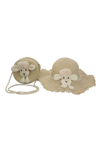 Aware Time 3-8 Years Old Girl Straw Accessory Fedora Hat Bag Set