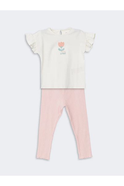 LC Waikiki تي شيرت وسروال ضيق من القماش العضوي من LCW baby Ecru مكون من قطعتين
