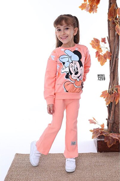 yagmurgiyim Minnie Print Ribbed Leggings - Girls' Set, 2 Strings 100% Cotton,...