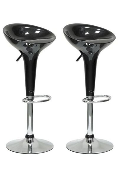 AWF AL WADI FURNITURE Set Of 2 Glossy Adjustable Height Round Swivel Scoop Bar Chairs Low Back Black