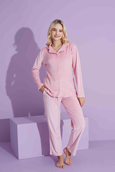 Yağmur Giyim TARP Pink Somot Na dugmad sprijeda Set pidžama za majke 6425-P