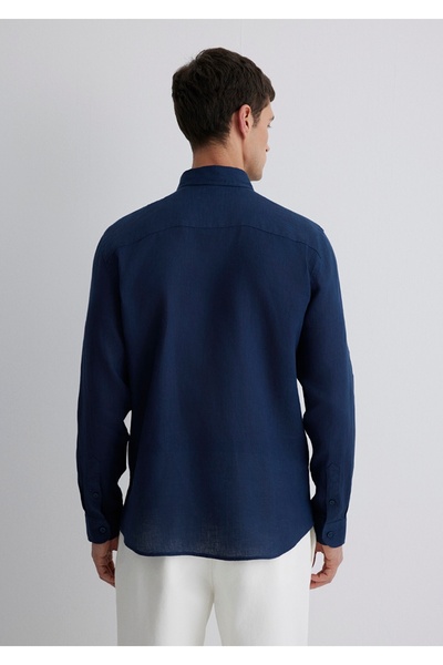 Mavi %100 keten slim fit erkek gömlek