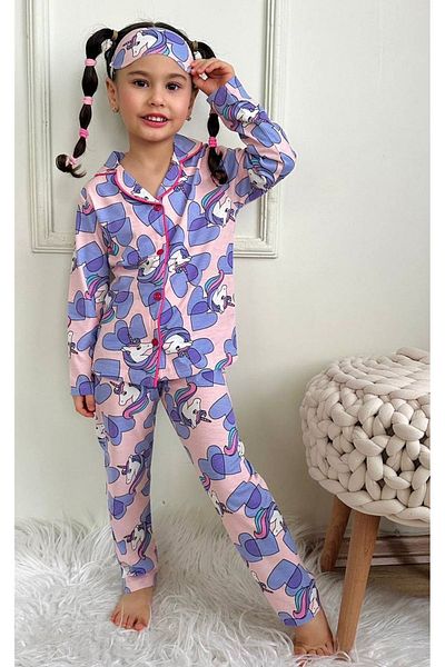 Yağmur Giyim Growth: 4-12 Years - Lilac Unicorne Motif Pendek Jambo Pajama Set