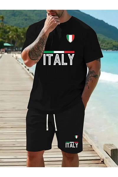 NEW TRENDY COLLECTİON Summer Comfortable Two-Piece Suit for Men, High-Quality Fashion Italian Print
