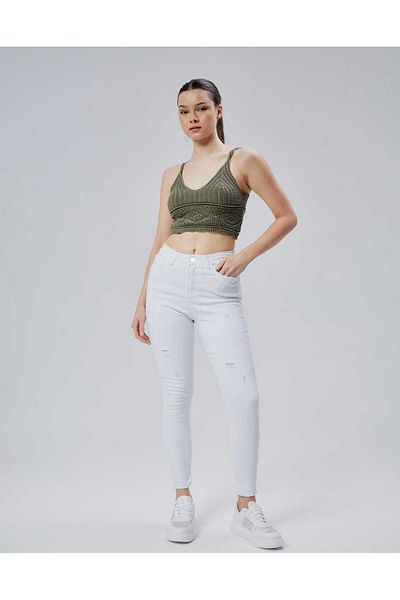 geenz manifacture Frumos blugi skinny cu talie înaltă, cu detalii cu laser alb