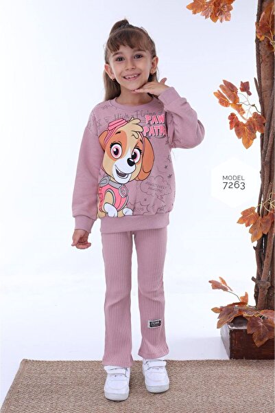 yagmurgiyim Pjk2I Paw Petrol Patterned Dusty Rose Leggings for Girls - 2 Stri...