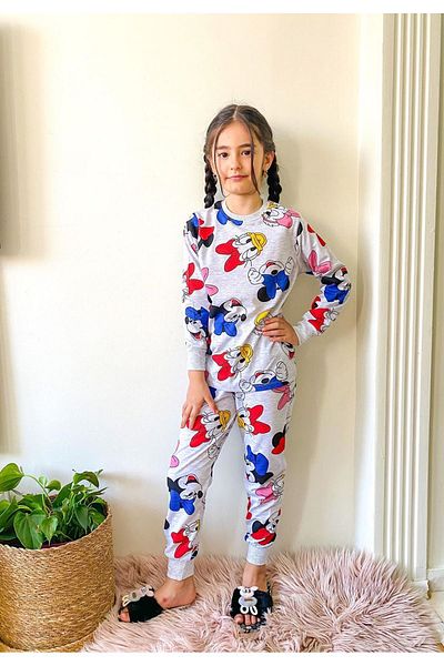 yagmurgiyim Srnp Minnie Print Girls' Long Sleeve Pajamas Set 3-10 Years 020