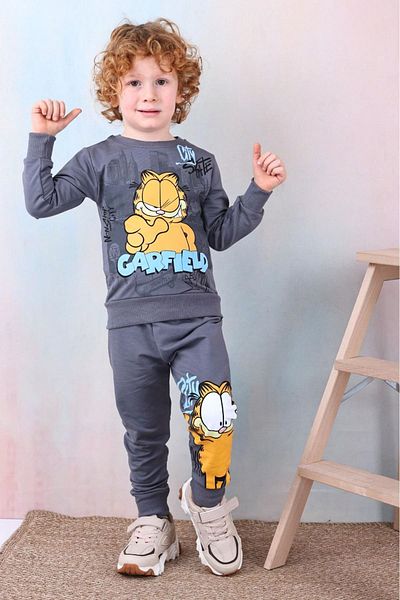 yagmurgiyim Σετ αθλητικών φόρμες Garfield Smoked Boy - 2 κλωστές 100% βαμβάκι, 3-10 ετών 7424-f