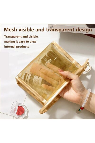 Other 3Psc_Clear Mesh Cosmetic Bag with Zipper Travel Cosmetic
