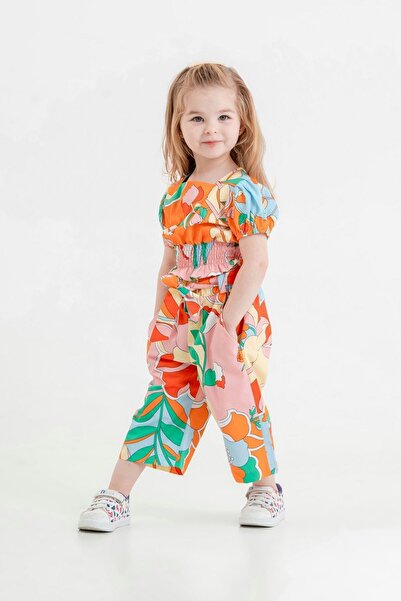Yağmur Giyim Tuffy Orange Poplin Fabric Girl's Set with Pants 2-5 Years 241290