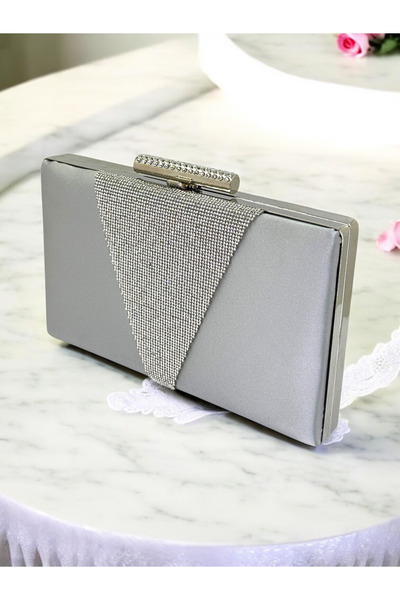 Wedding Fashion Γκρι Χρώμα Σατέν Χρώμα Κρυστάλλινη Πέτρα Γυναικεία Βραδινή Τσ...