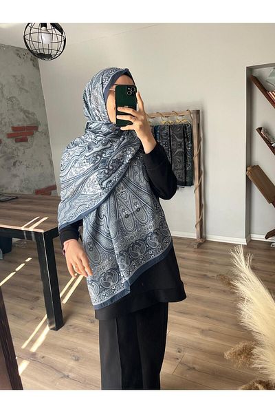 Merwiss Retro Ethnic Pattern Gray-Blue Shawl
