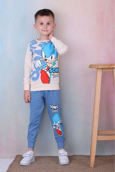 yagmurgiyim Σετ αθλητικές φόρμες για αγόρια Sonic Patterned Blue - 100% βαμβάκι, 3-10 ετών 7249-M