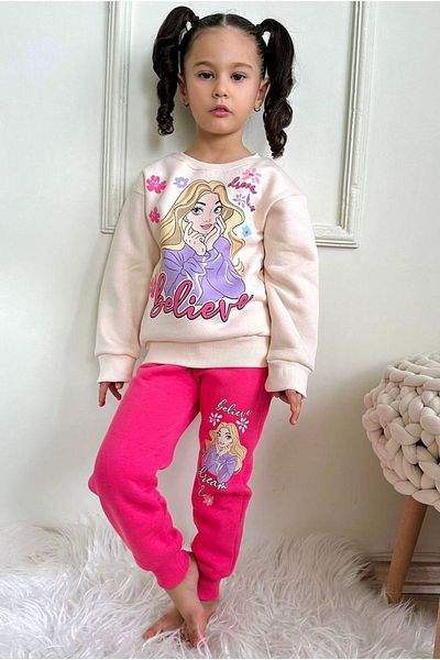 yagmurgiyim Σετ φόρμας για κορίτσια με σχέδια Believe Fuchsia - 100% βαμβάκι, ηλικίας 3-10 ετών 7348-F