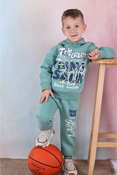 yagmurgiyim Pjk3i Σετ αθλητικής φόρμας για αγόρια με μοτίβο δεινοσαύρων 3 κλωστών ασημί κουκούλα 100% βαμβάκι 3-10 ηλικίες 7