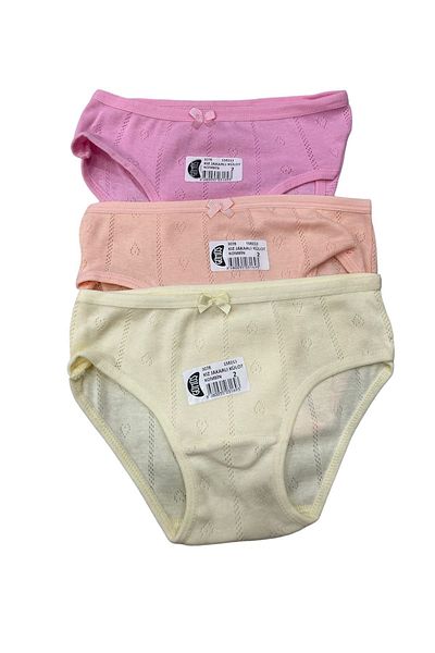 yagmurgiyim Set de 3 slip pentru fete cu fundă roz, somon, galben jacquard 3078-1