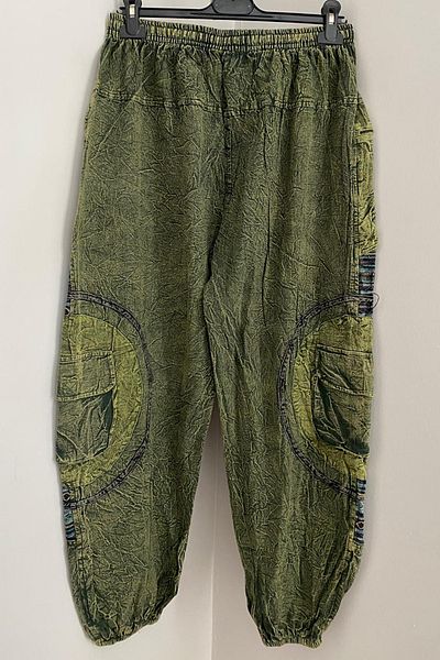 AYASOFYA OTANTIK Unisex Nepal Green Ethnic Αυθεντικό άνετο παντελόνι μποέμ με ελαστική μέση και πόδια με τσέπες με φερμουάρ