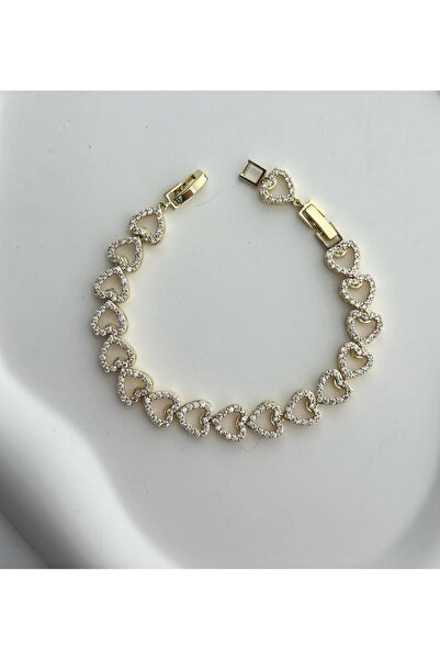 çelik takı Vip Zirkon Gold Kalp Bileklik