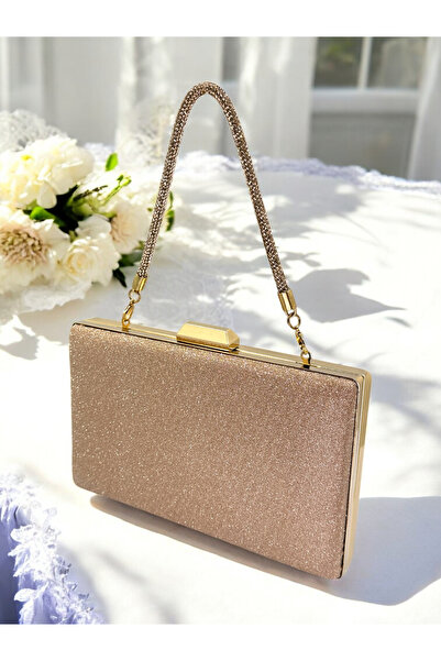 MidStore Geantă de seară din pietre de culoare rosegold, cu sclipici anti-împ...