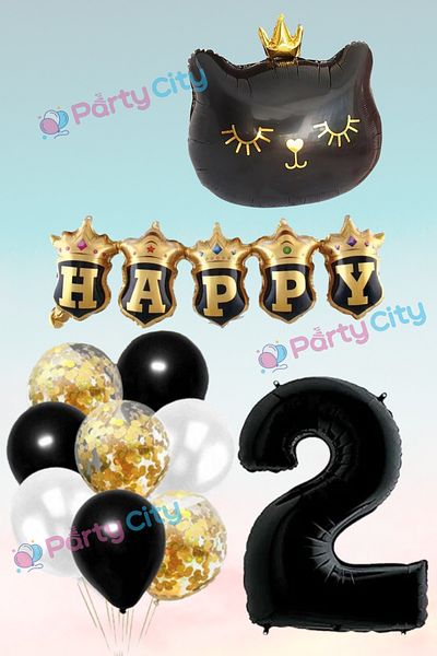 Party City Σετ μπαλόνι με θέμα την κορώνα μαύρη γάτα 2 ετών - Γιορτή γενεθλίων