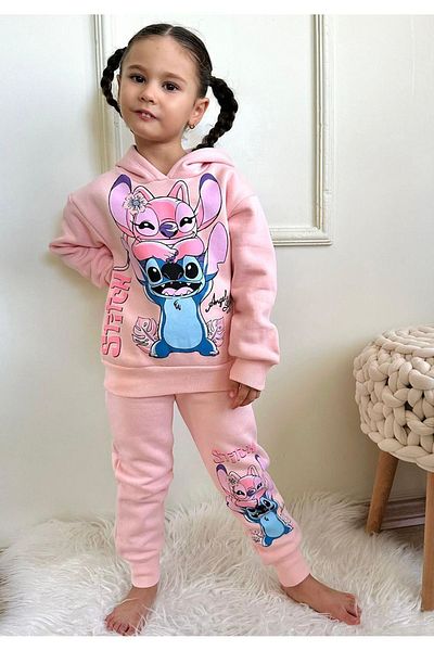 yagmurgiyim Σετ αθλητικές φόρμες για κορίτσια Pjk3i Stitch Pattern - 100% βαμβάκι, κουκούλα, 3-10 ετών 7335