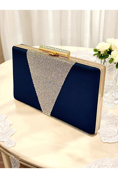 Wedding Fashion Culoare Albastru Marin Satin Culoare Rosegold Cristal Piatra ...