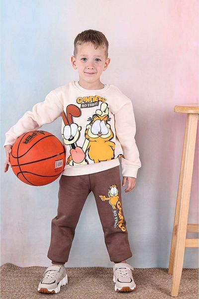yagmurgiyim Σετ φόρμας Garfield Pattern για αγόρια - 100% βαμβάκι, 3-10 ετών, καφέ 7344