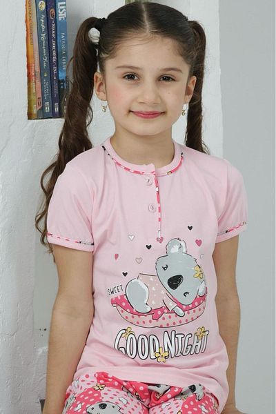 Yağmur Giyim Kapıp Pink Koala Printed Short Sleeve Girl Pajamas Set 11-15 Years 6066-P