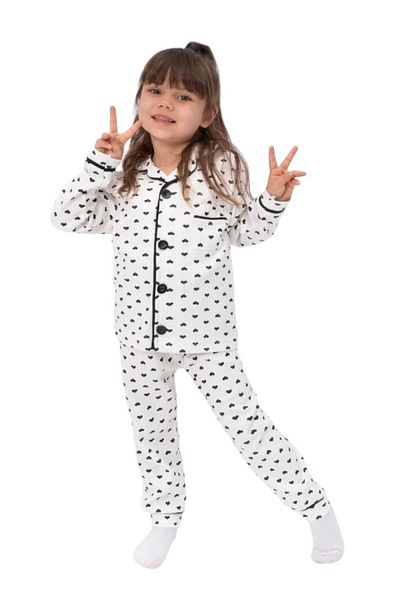 yagmurgiyim Black Heart Patterned Baby Pajamas Set - 100% Cotton, 2-5 Years 051-S