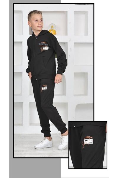 yagmurgiyim PJK2İ Be Creative Pattern Μαύρες φόρμες για αγόρια - 100% βαμβάκι, φερμουάρ, ηλικίας 5-14 ετών 7265-