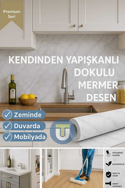 Technojet Pardoseală adezivă cu model de marmură premium - acoperire pentru bucătărie, dulap și masă 60cmX500cm
