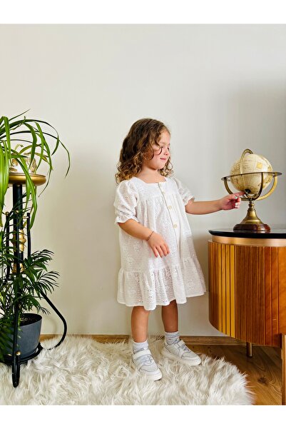 penu baby kids Екрю з ґудзиками, короткий рукав, сукня для дівчинки, для немовляти