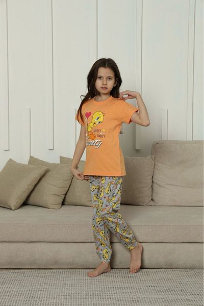 Yağmur Giyim Orange Tweety Printed Girls Pajama Set 11-15 Years 8049-t