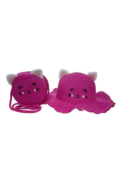 Aware Time 3-8 Years Old Girl Straw Accessory Fedora Hat Bag Set