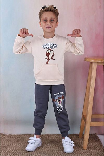 yagmurgiyim PJK3İ Tasmanian Devil με μοτίβο καπνιστό καγκουρό με τσέπη 3 κλωστών 100% βαμβακερό αγορίστικο φόρεμα