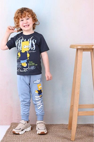 yagmurgiyim Pjkke Simpson Trening albastru deschis cu model pentru băiat costum cu mânecă scurtă 3-10 ani 7492-açm
