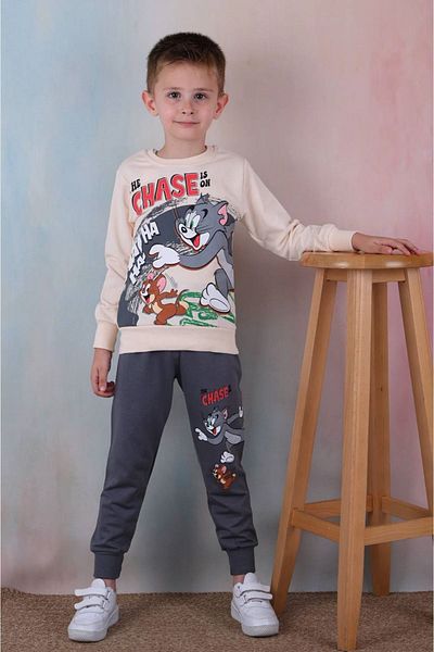 yagmurgiyim Σετ αθλητικών φόρμας Tom&Jerry με σχέδια καπνιστών αγοριών - 100% βαμβάκι, 3-10 ετών, 7239-F
