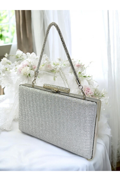 Generic Brand Silver Gray Lamé Non-Shedding Glittery Evening Dress Clutch 202...