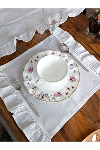 HOME ART ATELIER hand made Fırfırlı Vintage Soft Keten Seri Keten 6'lı Amerikan Servis /peçete -