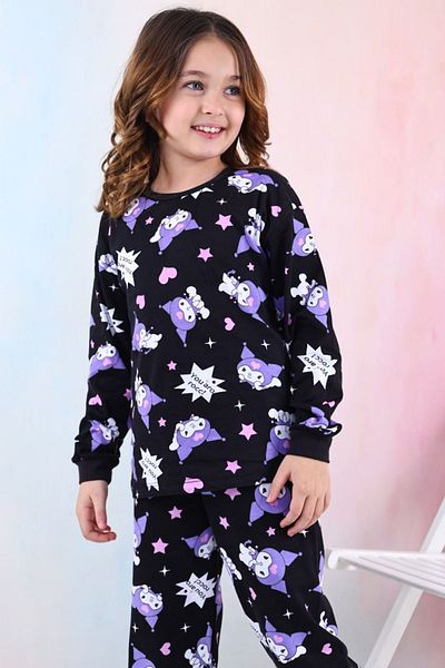 Yağmur Giyim Set pijamale pentru fete, 100% bumbac, cu model Kuromi negru, 3-13 ani 41204-41403-s