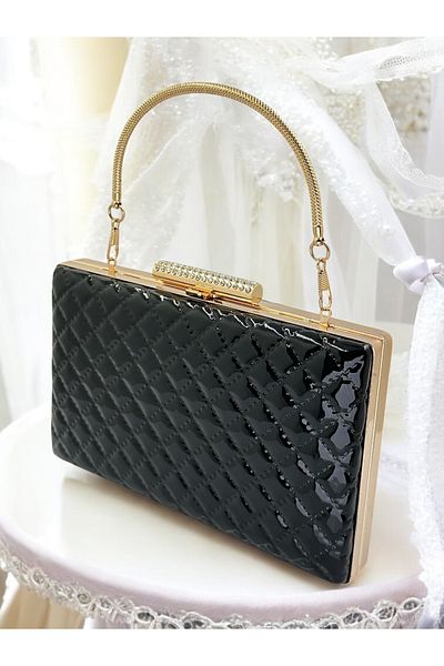 Wedding Fashion Negru de lux din piele lacuita maner metalic matlasat cu model geanta rochie de seara pentru femei nunta logodna absolvire