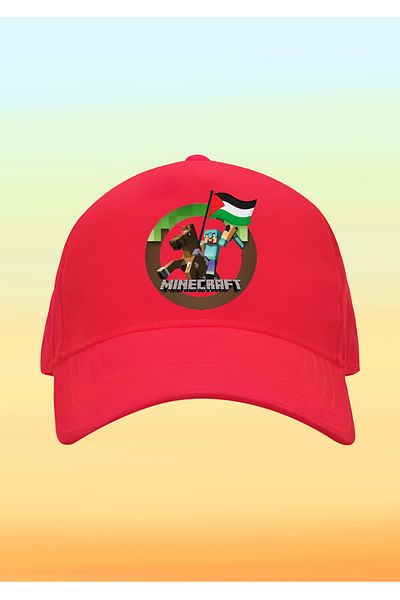 relaxbaskı Minekraft Printed Children's Hat with Palestinian Flag