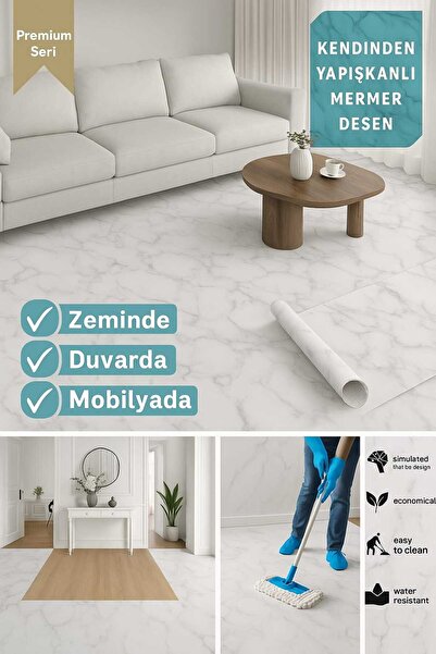 TechnoSmart 60×100cm Kendinden Yapışkanlı Mermer Görünümlü Premium Zemin Duvar Kağıdı Dolap Kaplama