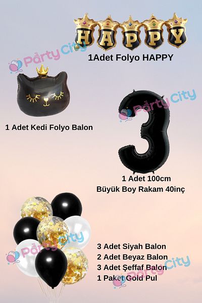 Party City Σετ μπαλονιών με θέμα την κορώνα μαύρη γάτα 3 ετών - Γιορτή γενεθλίων