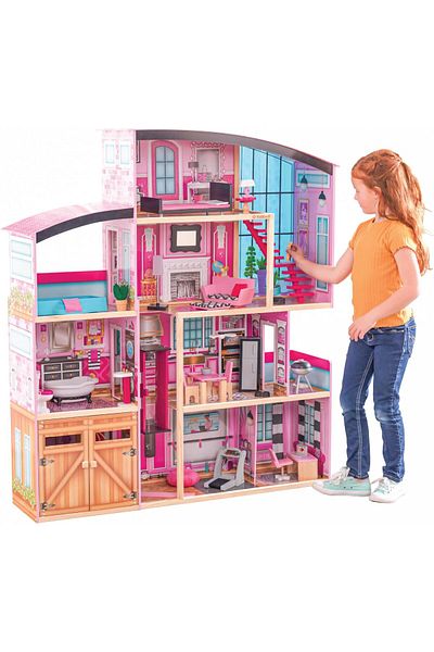 KIDKRAFT 65949 Shimmer Mansion Wooden Dollhouse with 4 Levels and 30 Accessories Included
