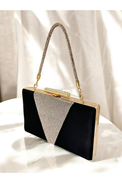 MidStore Black Color Satin Rosegold Color Crystal Stone Handle Women's Evenin...